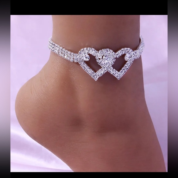 Anklet Set with Silver Rhinestones and Hearts-2 pcs. Set - Picture 7 of 7